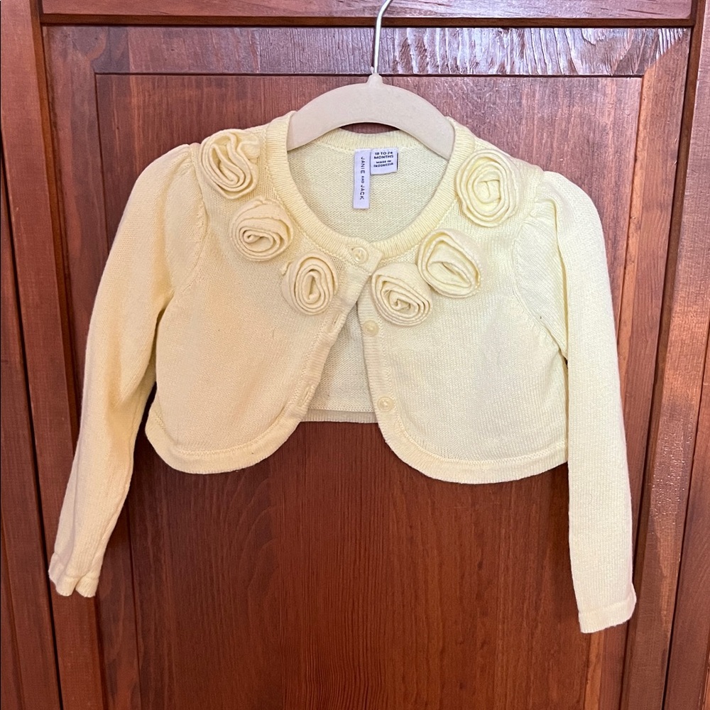 Janie and Jack Light Yellow Easter Cardigan with Rosette Accents Like New 18-24m